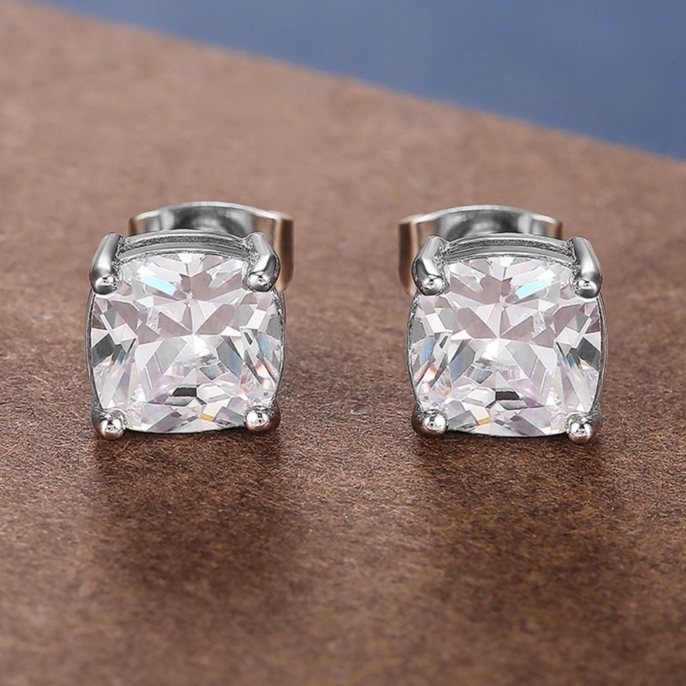 Classic Square Stud Earrings White Cz Earrings For Women, Ha4275